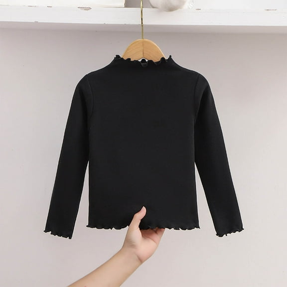 ATOGUTA Girls Long Sleeve Party Shirt Size 1T-11 Crewneck School Base Tees Clothes Cute Pullovers Tops Black