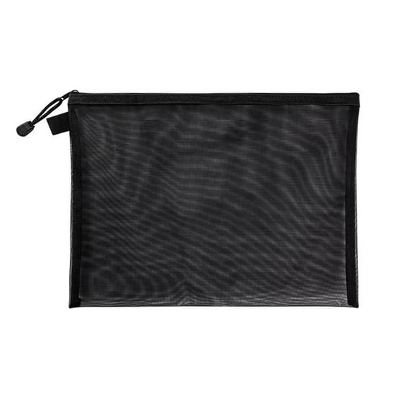 Muka Zipper Nylon Mesh Pouch, Makeup Bags Plastic Zipper Pouches for Organizing Cases, Cosmetic Office Supplies and Travel Accessories-Black-A4