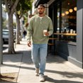 thumbnail image 5 of Dwellite Mens Sweater Long Sleeve Corduroy Henley Sweaters Quarter Button Business Casual Tops for Fall Winter Mint Green L, 5 of 6