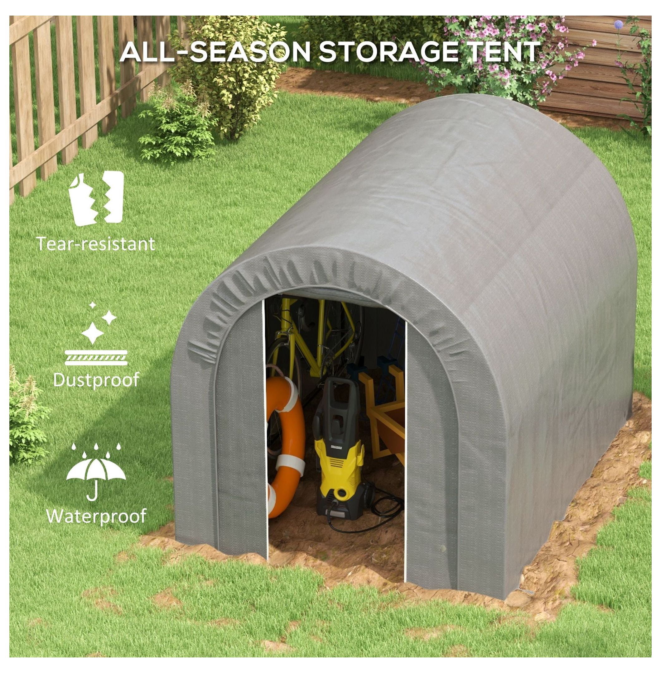 Galvanized Steel Storage Tent 6x8 ft, Waterproof Outdoor Shed for Motorcycle, Bike & Tools - Heavy Duty Portable Shelter with Windproof Design