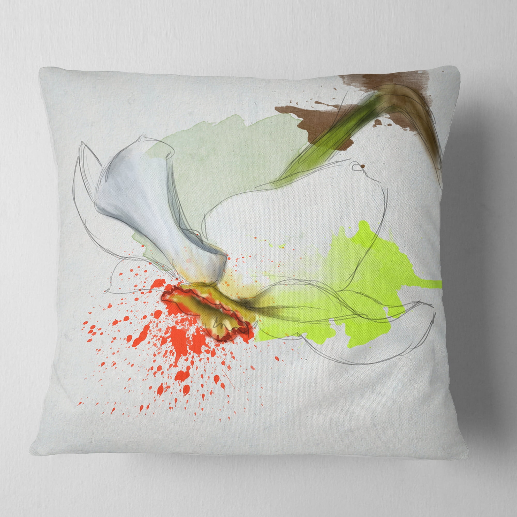 Designart Narcissus Flower Sketch Watercolor - Floral Throw Pillow - 18x18