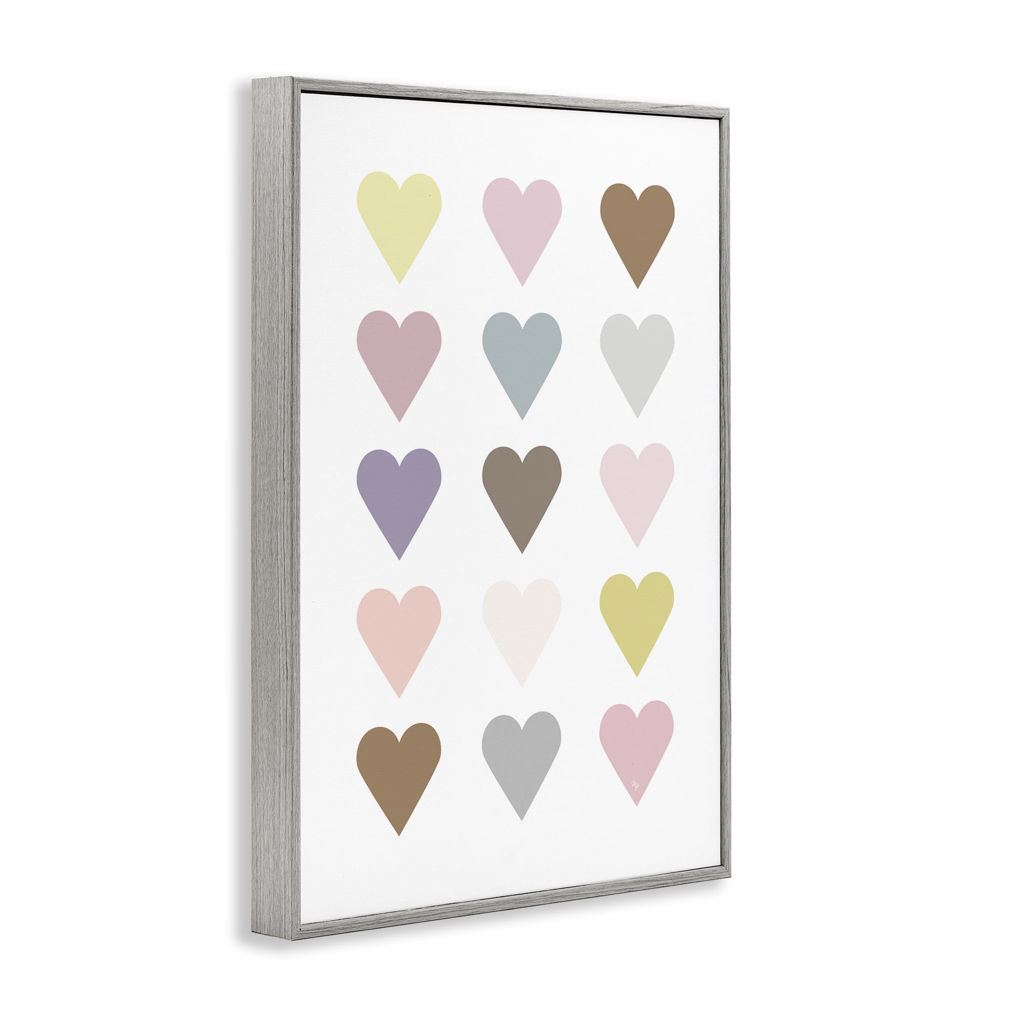 Stupell Industries Soft Pastel Hearts Abstract Painting Gray Framed Art Print Wall Art, 20 x 30