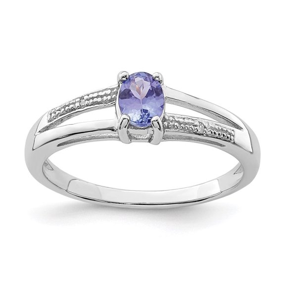 Auriga Fine Jewelry 925 Sterling Silver Rhodium Plated Diamond and Tanzanite Ring for Women Size 7