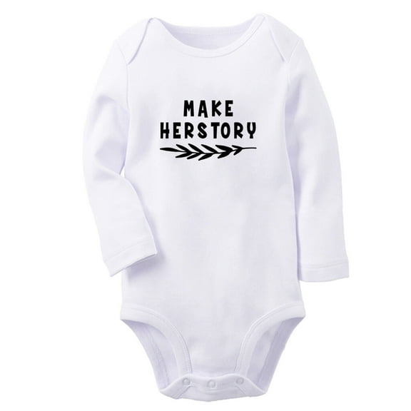 Make Herstory Funny Rompers, Newborn Baby Unisex Bodysuits, Infant Jumpsuits, Toddler 0-12 Months Kids Long Sleeves Oufits (White, 6-12 Months)
