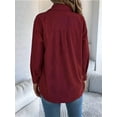 thumbnail image 5 of Womens Corduroy Shacket Blouses Button Down Shirts Pocket Long Sleeves Tops Jacket Coats Wine Red S, 5 of 6