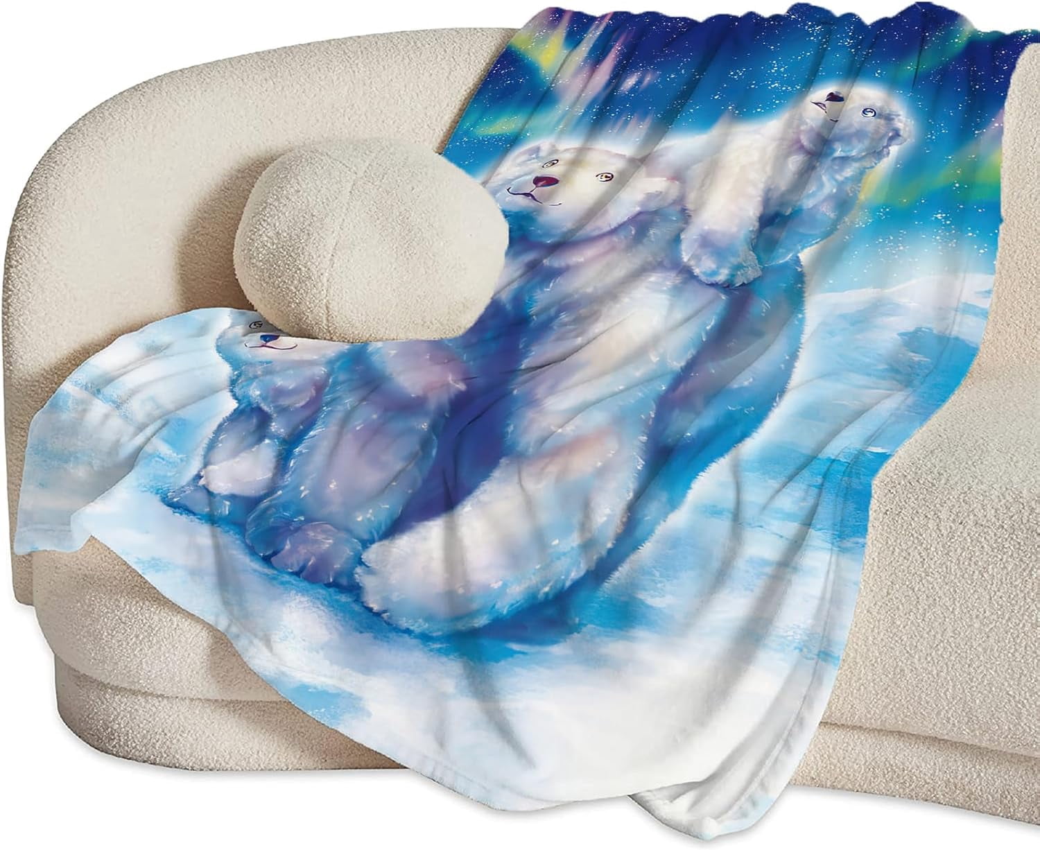 Polar Bear Blanket Super Soft Warm Fluffy Flannel Aurora White Bear Throw Blanket Cozy Fuzzy Plush Bear Animal Decor Stuff Blankets Gift for Boys Girls Kids Teens Adults 60"x50"
