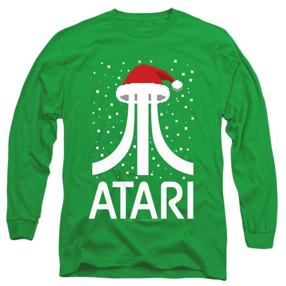 Atari Pixel Santa Hat Long Sleeve T-Shirt Adult 18/1 Kelly Green