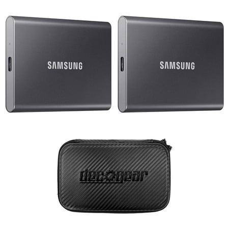 Samsung MU-PC2T0T/AM Portable SSD T7 USB 3.2 2TB, Gray (2-Pack) Bundle with Deco Gear Hard EVA Case with Zipper