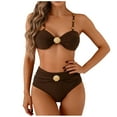 thumbnail image 2 of Women's Ruched Bikini Sets, Push up High Waisted Two Piece Swimsuit Summer Beach Swim Bathing Suit Crochet Swimsuit Coffee L, 2 of 7