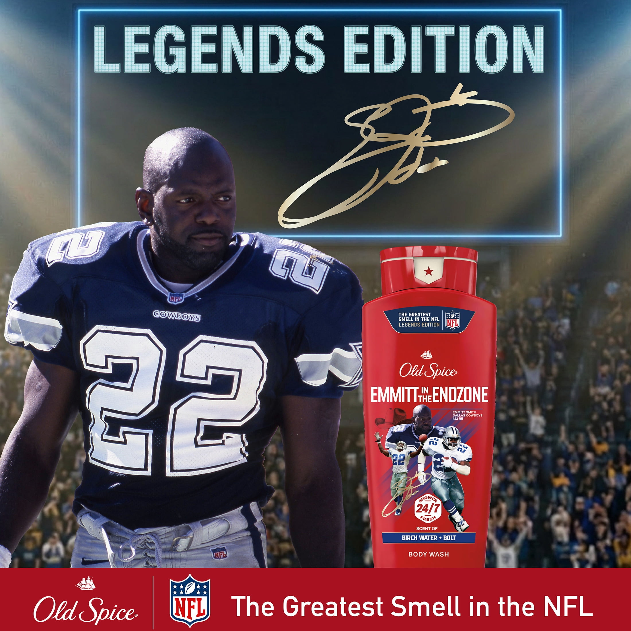 Old Spice Body Wash for Men, NFL Collection, Emmitt Smith, Scent of Birch Water + Bolt, 24 fl oz