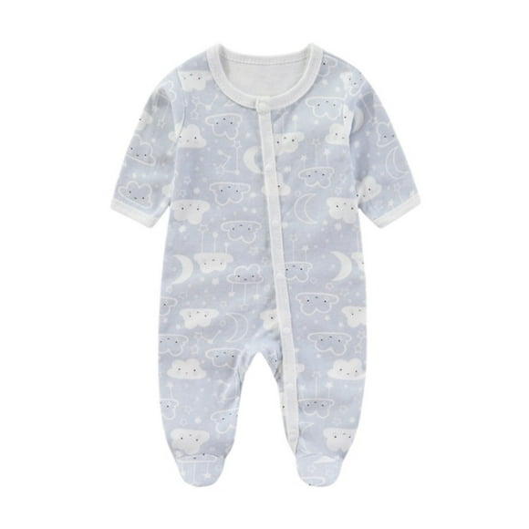 Onesie Baby Newborn Infant Baby Cute Prints Long Sleeve Jumpsuit Cotton Soft Breathable Romper Combinaison Bebe Light Blue 6 Months-9 Months