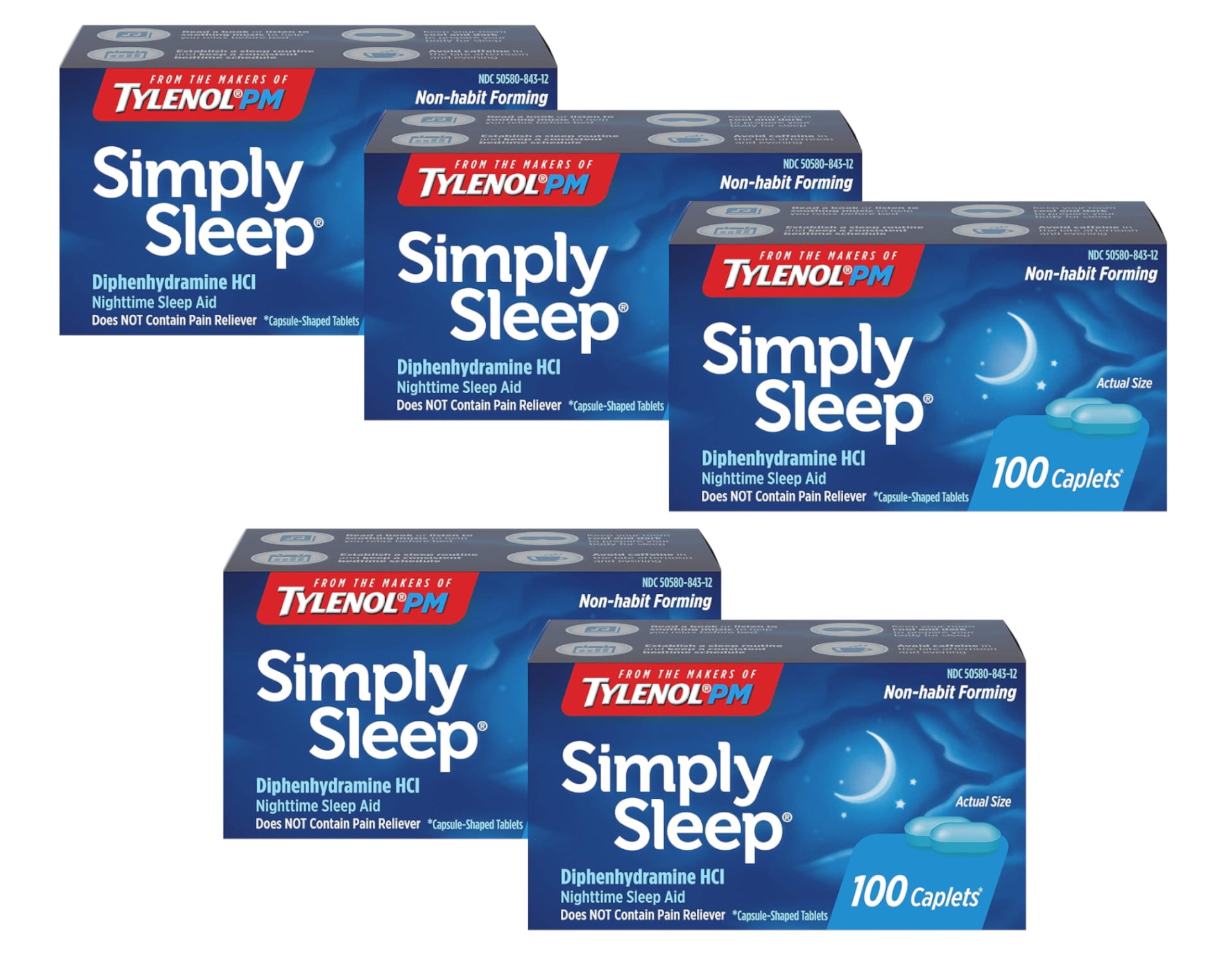 Tylenol PM Simply Sleep Nighttime Sleep Aid 25mg, Adult, 100 Caps, 5