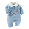thumbnail image 2 of FAOWME Big Kids Girls Boys Romper Fuzzy Long Sleeve Turndown Collar Cartoon Prints Comfortable Warm Bodysuits Jumpsuits For Daily Wear Blue 0-3 Months, 2 of 6