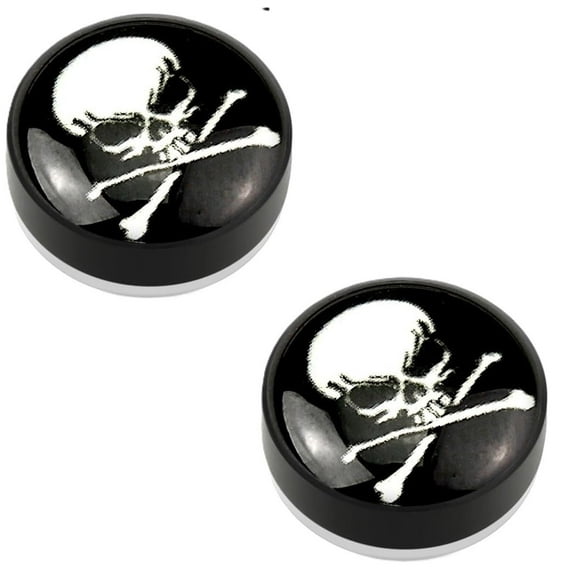 Earrings Rings Skull Top Black Acrylic Glow in the Dark Fake Plug Pair