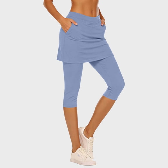 Xdegege Women's Skort Leggings Capri Skirted Leggings 2 in 1 Activewear Skirts with Pockets Comfortable Breathable Athletic Yoga Pants for Summer Workout Gym
