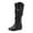 Black, variant on Slouchy Knee High Boots Women Hidden Wedge Low Heel Flat Booties Soft Leather Buckle Strap Pull on Zipper Round Toe Riding Boots