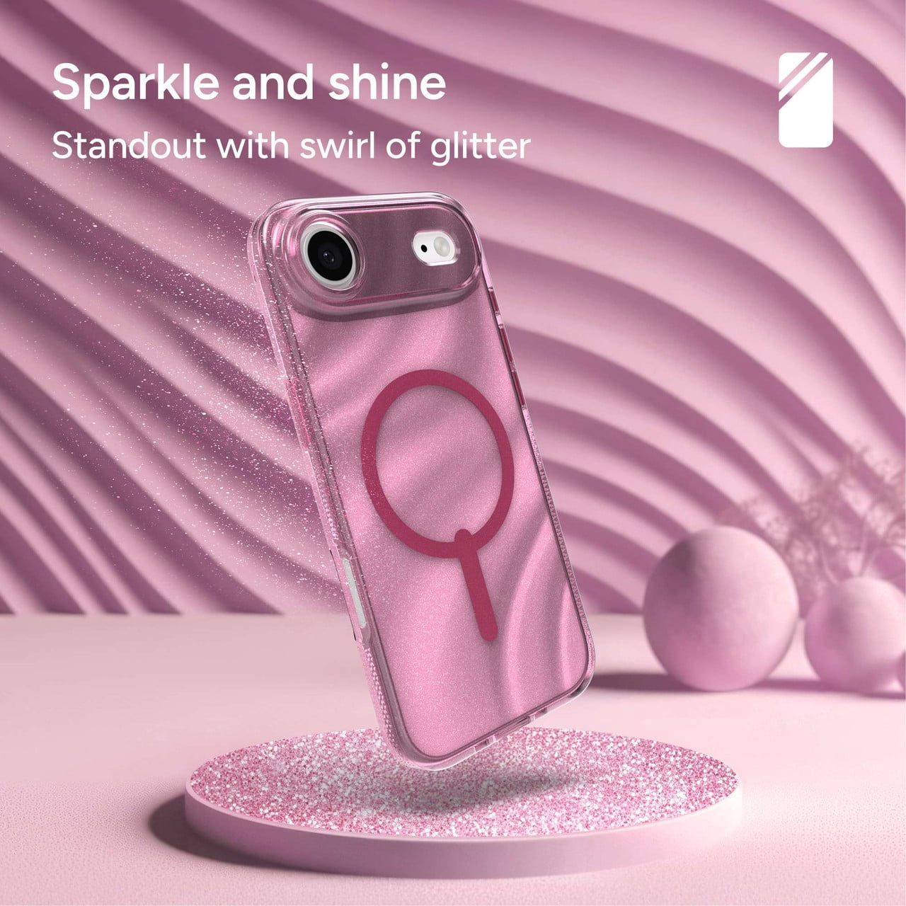 ZAGG Milan Snap Case For iPhone Air - Pink Glimmering Wave Graphene Strengthened Phone Case with Drop Protection (13ft/4m) Textured Edges & Sparkle Design MagSafe Charging Compatible