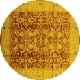 thumbnail image 1 of Ahgly Company Machine Washable Indoor Round Oriental Yellow Traditional Area Rugs, 4' Round, 1 of 4