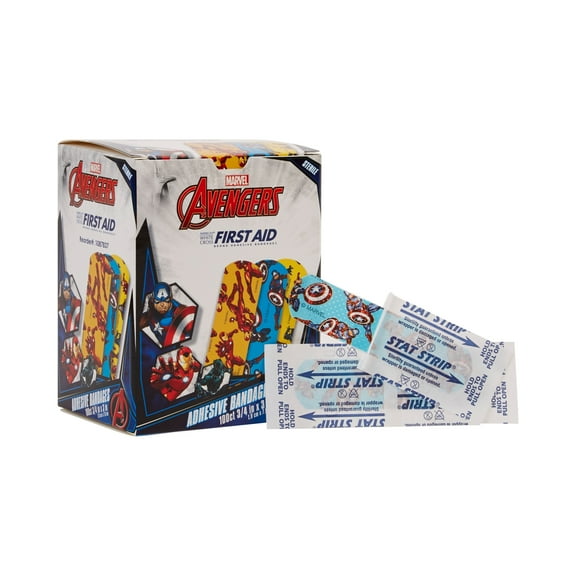 American White Cross Stat Strip Kid Design (Black Panther / Captain America / Iron Man) Adhesive Bandage Sterile .75 x 3" 1200 per Case