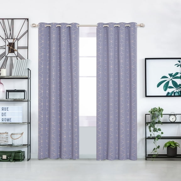 Deconovo Gold Diamond Foil Print Blackout Curtains for Living Room, 52x45 inch, 2 Panels(Light Purple)