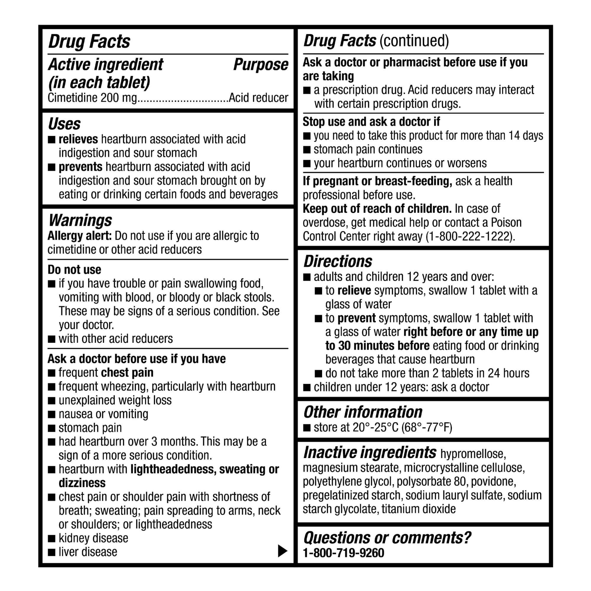 Equate Cimetidine Tablets 200 mg, Acid Reducer, 120 Count, Compare to Tagamet HB 200 Active Ingredient