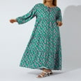 thumbnail image 3 of Robe Longue Bohème à Imprimé Géométrique pour Femmes, Col en V, Manches Longues Bouffantes, Robe Ample à Volants pour l'Été, Orange m, 3 of 8