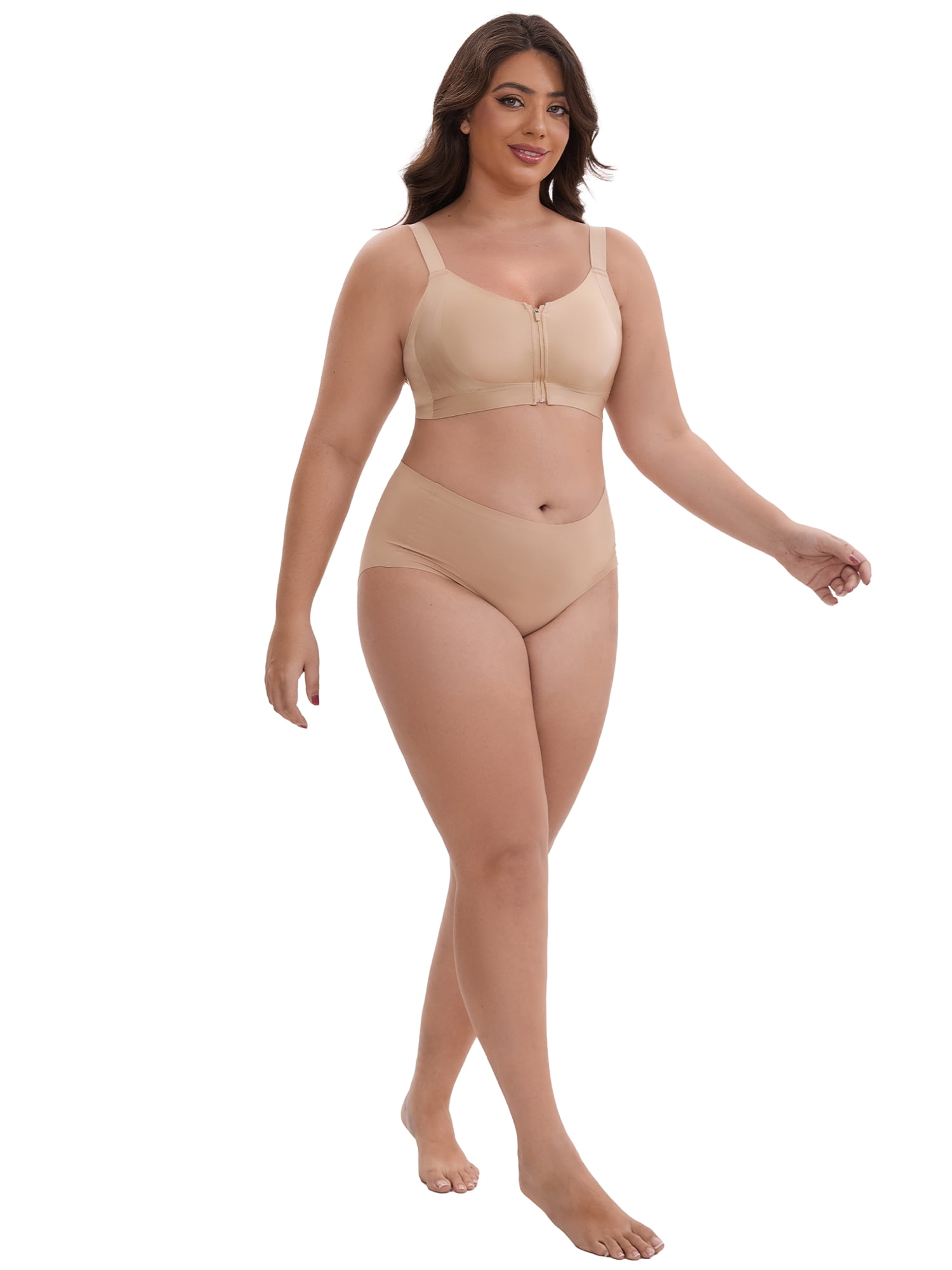 DARING DIVA Zip Front Lift Up Wirefree Full Soft Cup Breathable Bras M Beige