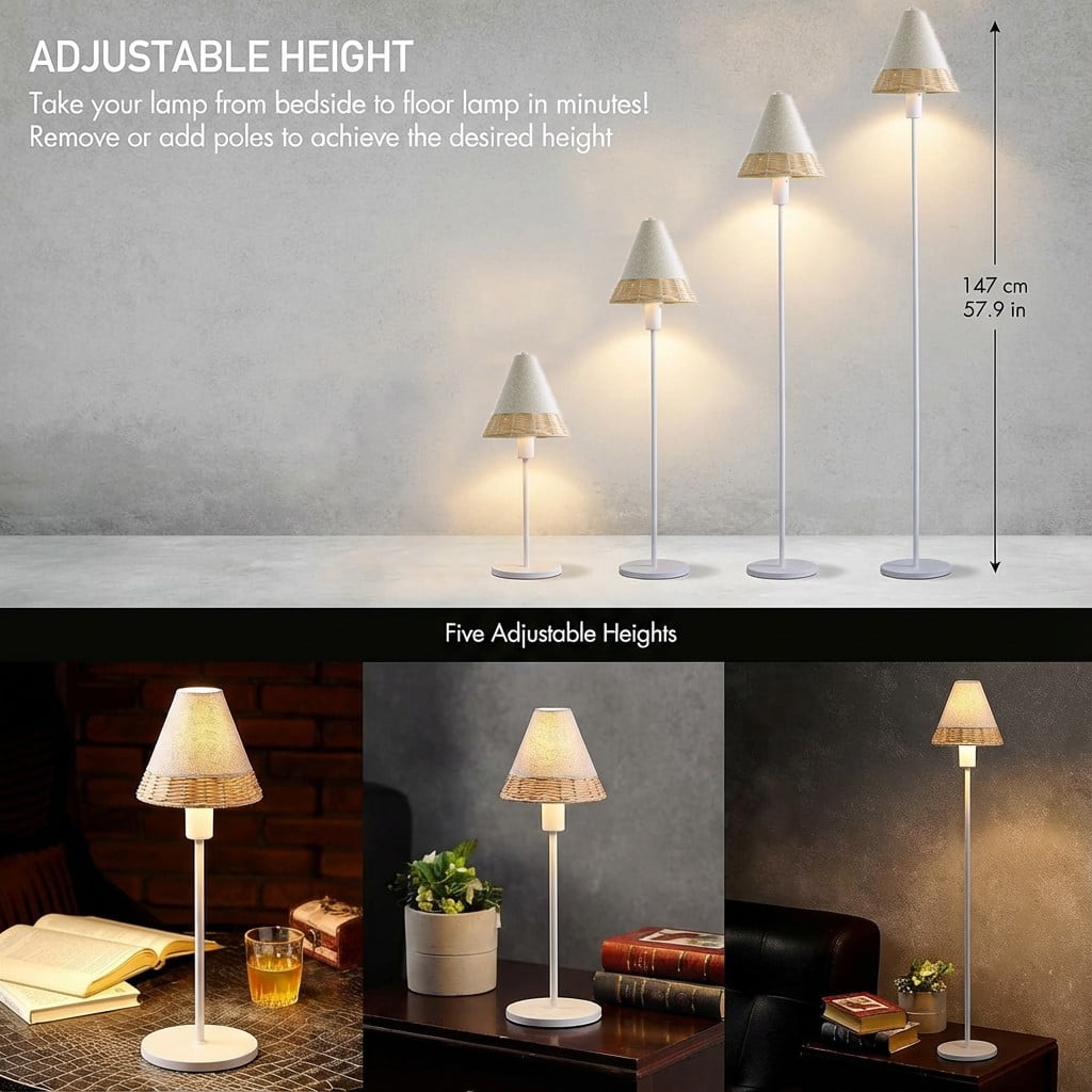 2 in 1 Cordless LED Floor Lamp and Table Lamp Rechargeable Battery Operated Waterproof Portable Adjustable Height Light for Outdoor Patio Bedroom Camping Living Room