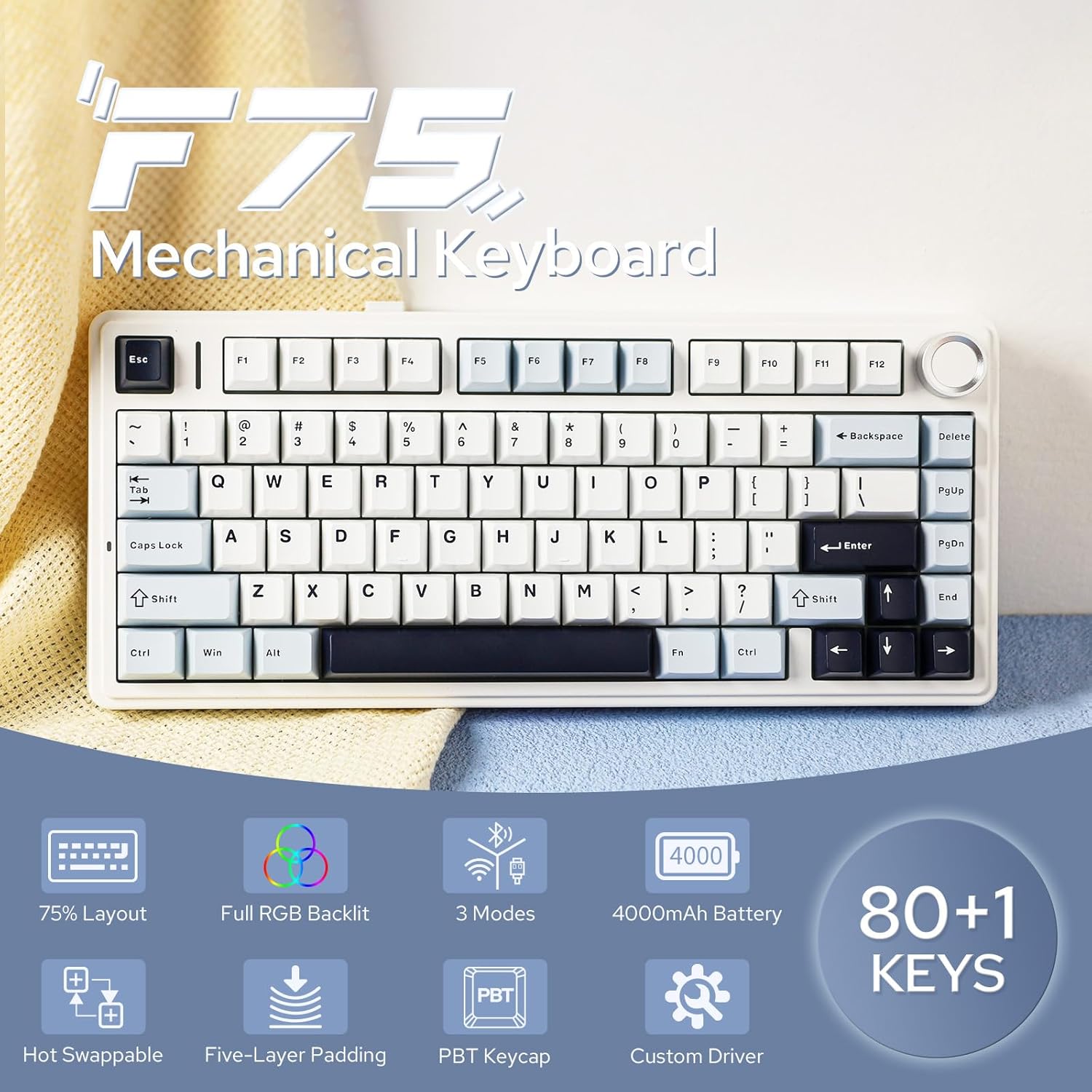 Aula F75 Wireless Gaming Keyboard, 75%, Mechanical RGB photo 2