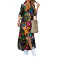 thumbnail image 1 of ZANZEA Robe Chemise Femme Col Teinture sur Nœuds Imprimé Multicolore Manches Longues, 1 of 2