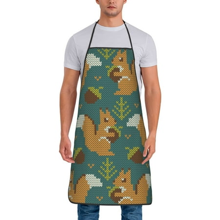 

Gaeub Knitted Woodland Squirrel Print Apron for Men and Women Waterproof Apron for Cooking Dishwashing Lab Butcher Dog Grooming