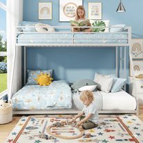 Twin Over Full Bunk Beds, UHOMEPRO Metal Bunk Bed with Ladder and Reinforced Guardrails, Bunk Bed for Teens and Adults, White