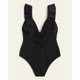 thumbnail image 3 of Traje de baño de una pieza para mujer, cuello en V profundo, volantes, correa para el hombro, traje de baño sin espalda para verano, negro, XL, 3 of 6