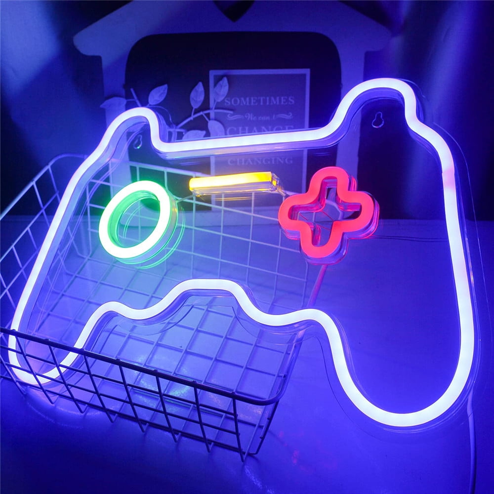 Game Controller Shaped Neon Lights Hanging Gaming Wall Signs for Bedroom Livingroom Décor Console Game Room Decor Accessories Men Boys Teen Gamer Gifts Bedroom Game Room Decor Teen Boys USB Powered 