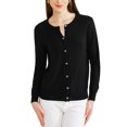 thumbnail image 1 of Suéter ligero de mujer Inspire Chic, con cuello redondo, botones, manga larga, cardigan, color negro, talla S, 1 of 6