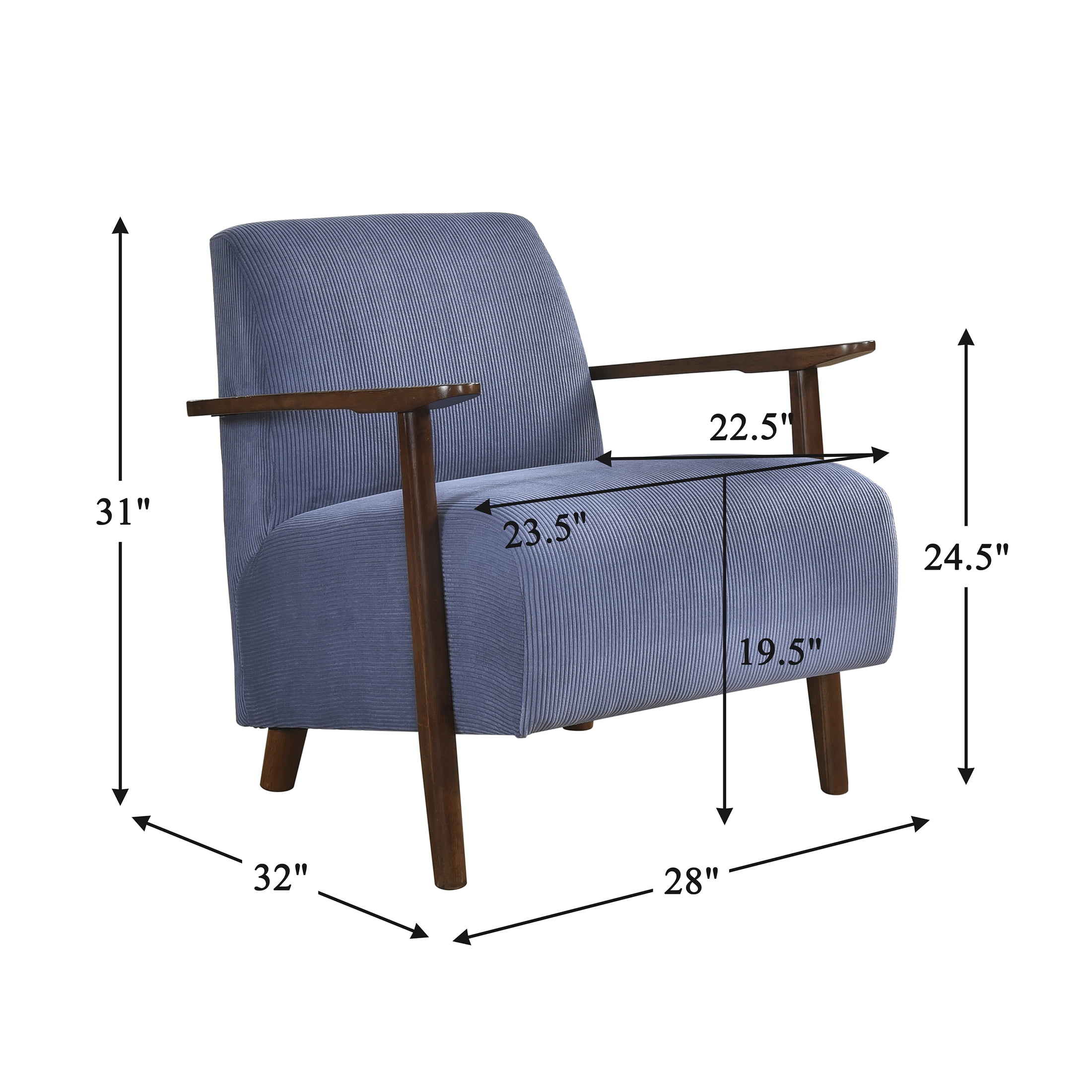 OakvillePark Aralune Corduroy Accent Chair, Blue and Brown Wood Finish