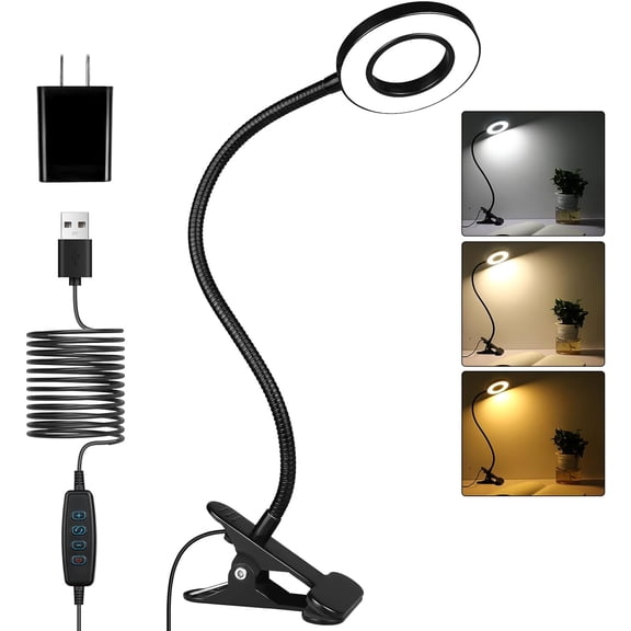 TIFOR Desk Light Clip on Ring Light, 56 LEDs Desk Lamp for Home Office, 3 Modes with 10 Brightness Dimmable Reading Light, Clamp Desk Lamp for Bed Headboard, Craft, Computer, Video Call