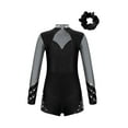 thumbnail image 2 of TTAO Kids Girls Long Sleeve Gymnastics Leotard Shorty Jumpsuit Yoga Skating Dance Unitard with Hair Band Set Silver Grey&Black 8, 2 of 6