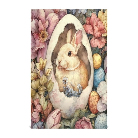 Qxltty Spring Easter Bunny Kitchen Towels 28 x 18 Inch Soft Cotton Linen Feel Dish Towels with Hanging Loop for Drying Cleaning & Decor