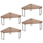 mDesign Plastic/Steel Corner Stackable Rack, Storage Organizer Shelf for Bathroom, Vanity, Kitchen, Countertop, Sink, Cabinet Holds Makeup, Shower Accessories, Ligne Collection - 4 Pack - Bronze/Amber