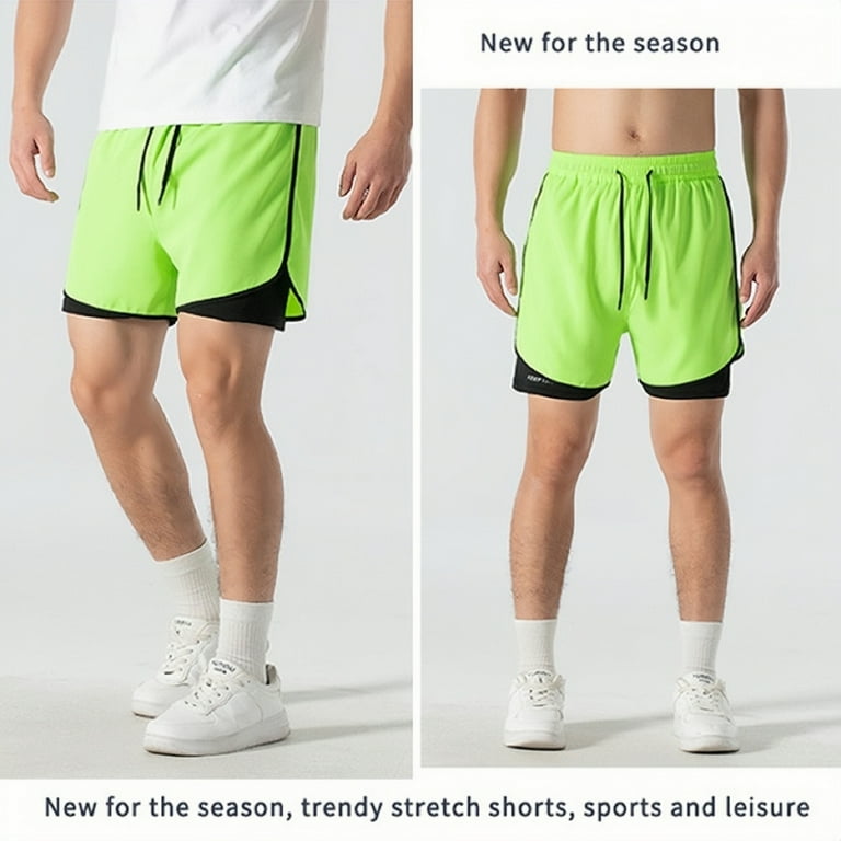 Men s 2 in 1 Dry Fit Workout Running Shorts with Compression Liner Elastic Quick Dry Lightweight Athletic Gym Sports Shorts Green S Walmart