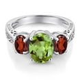 thumbnail image 3 of Gem Stone King 2.45 Cttw Green Peridot and Red Garnet 3-Stone Ring for Women | 925 Sterling Silver | Gemstone Birthstone | Three Stone Wedding Engagement Anniversary Promise Ring for Women | Size 9, 3 of 6