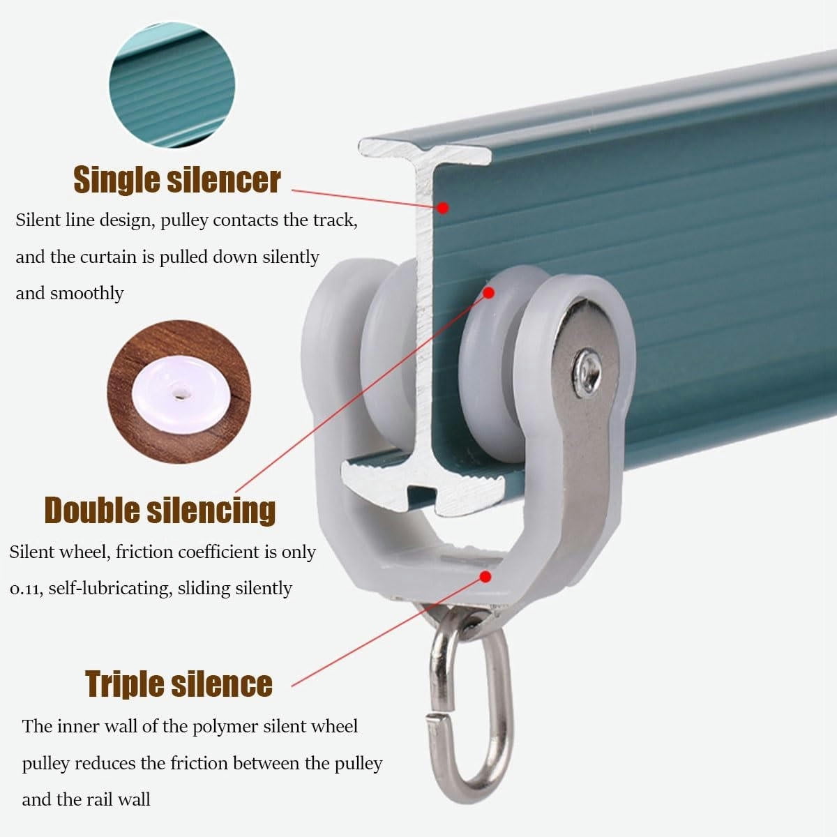 GXCZ Curtain Rods Bendable Curtain Track, Double Bar Rail For Curtains, Flexible Curtain Ceiling Track System Room Divider Curtain Rail For Curved Shower Curtain &amp; Rv(Green-ceiling,180cm-2x90cm)