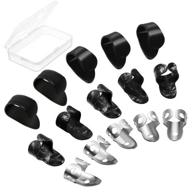 15 Pieces Guitar Picks Ring Thumb Finger Picks Stainless Steel Finger Picks for Acoustic Guitar Banjo Bass(Black Silver)