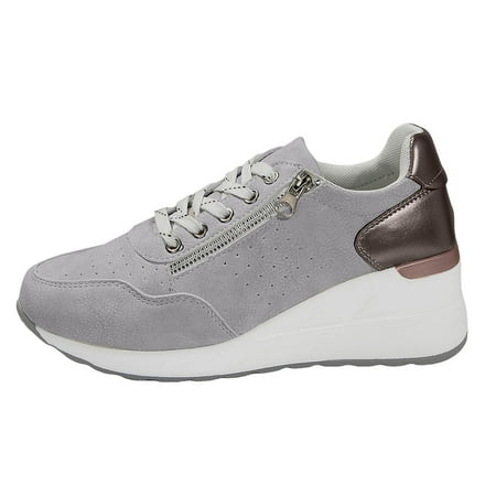 QYZEU Work Flats for Women Office Comfortable Slip on Shoes for Women Semi Casual New Casual Women s Shoes Sneakers Lace Up Thick Soled Large Size Single Shoes Grey 42