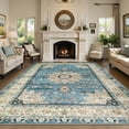 thumbnail image 5 of Lahome Decor Area Rugs for Living Room 9'x12' Washable Oriental Floral Medallion Rug Indoor Printed Carpet Non Slip Mat for Dining Bedroom Nursery Playroom Home Decor, Blue, 5 of 9