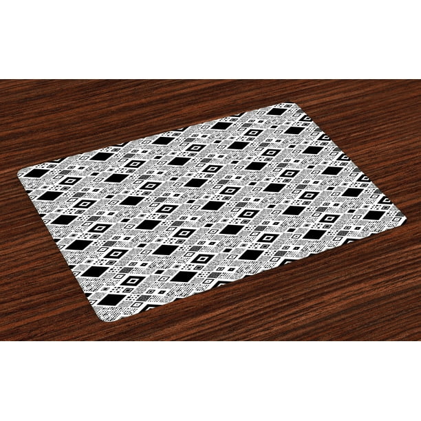 Black and White Placemats Set of 4 Geometrical Diagonal Pattern with