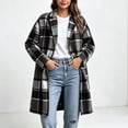 thumbnail image 5 of Ghalytn Women's Plaid Mid Long Coat Notched Lapel Single Button Long Sleeve Tartan Overcoat with Pockets, 5 of 9