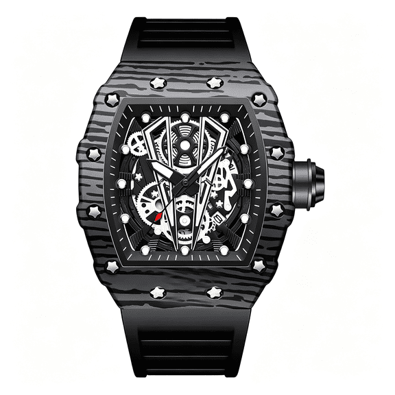 DESIGNICE Men'S Luxury Skeleton Watch,30M Waterproof Luminous Analog Silicone Strap Luminous 30M Waterproof Analog Watch