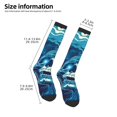 thumbnail image 2 of Xecao Abstract Blue Skull print thigh-high socks, crafted for both men and women with a stretchy, high-opaque design perfect for daily wear, 2 of 6